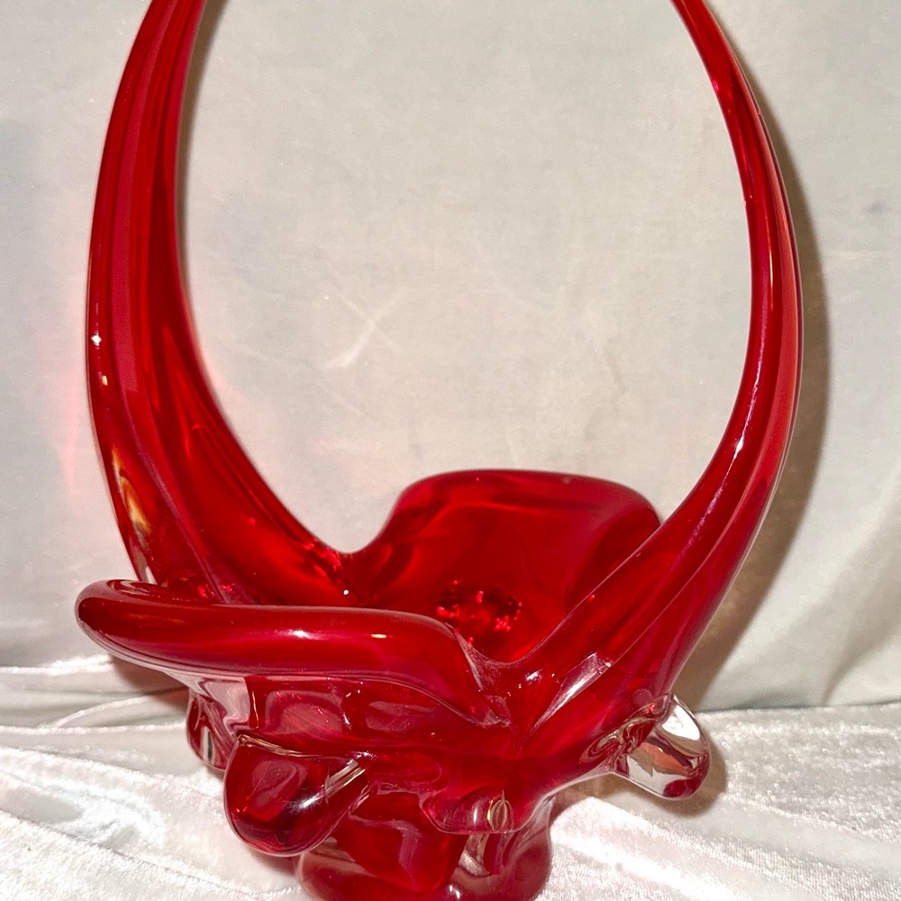 Vintage UV reactive Loraine Glass  Red/Orange stretched glass bowl
